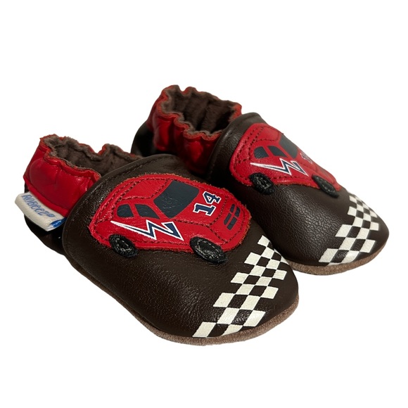 3/$10 Robeez Soft Soles Speedy Baby Shoes with Race Cars - Picture 1 of 9